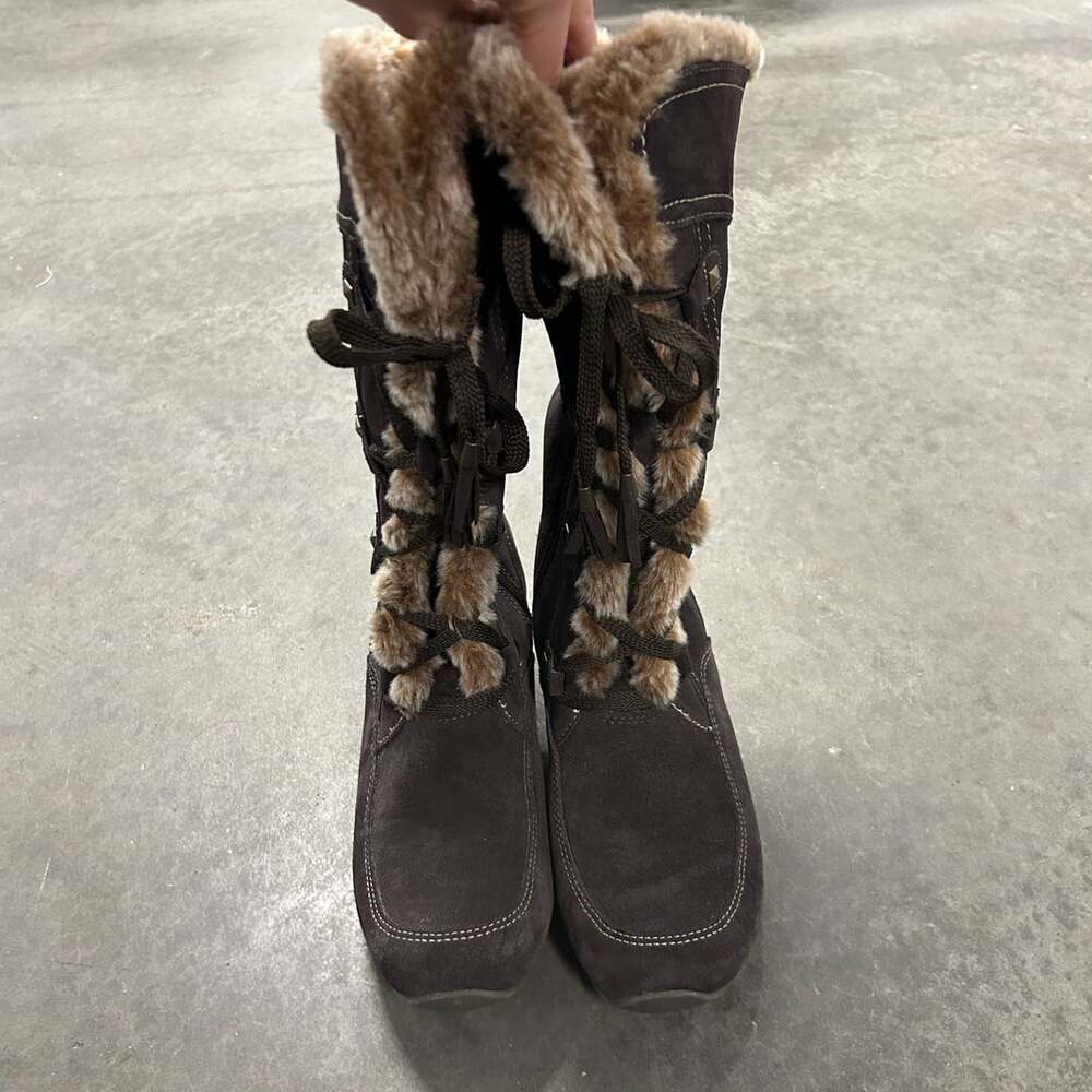 London Fog Flora Size 9M Brown Suede Faux Fur Winter Boots NWOT